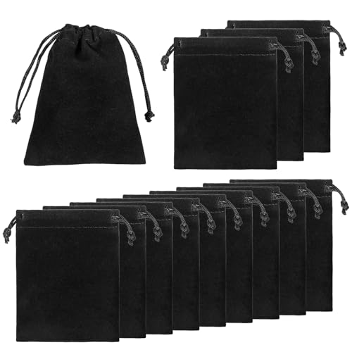 Exircy 10 Pcs Velvet Drawstring Jewelry Pouches, 2.8x3.5 In Black Gift Bags Small Cloth Bags for Wedding, Halloween Candy ...