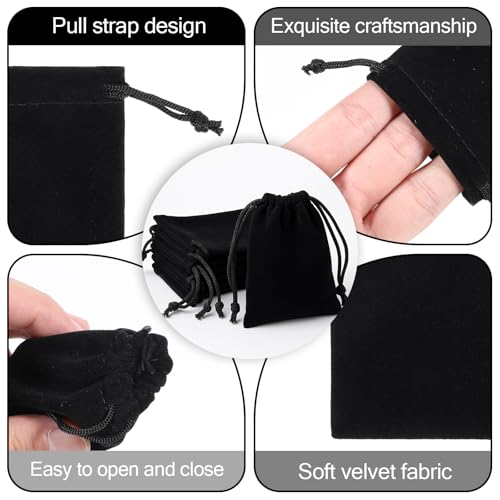 Fyntave 10 Pieces Velvet Drawstring Bags Wedding Gift Bags Black Velvet Jewelry Bag Small Jewelry Pouches Wedding Soft Par...