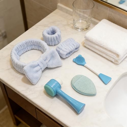 Facial Cleansing Care Set - Beauty Spa Mask Brush Kit, Including Soft Velvet Headband, Fine Silicone Cleaning Brush, Suita...