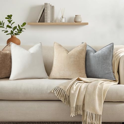 decorUhome Summer Couch Throw Pillow Covers 18x18 Set of 2, Decorative Soft Velvet Modern Cozy Chenille Pillow Cases with ...