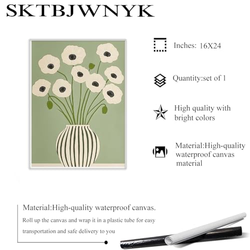 SKTBJWNYK Green Poppy Floral Wall Art,Minimalist Botanical Prints Green Abstract Poppy Painting Boho Minimalist Botanical ...