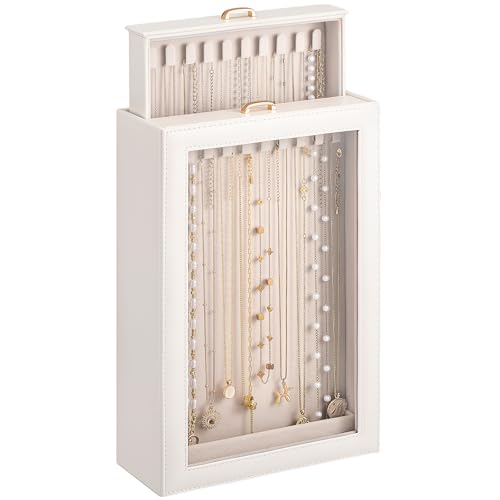 Lolalet Necklace Organizer Box, Jewelry Storage Box with Clear Window for Necklaces Bracelets, Tangle-Free Necklace Displa...