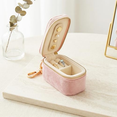 Sdfvsdg Velvet Mini Travel Jewelry Case Small 2-in-1 Ring Holder Box Keychain Portable Storage Clutch Organizer Gift for W...
