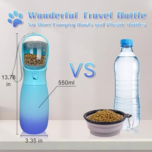 MITOCAPY 2-in-1 Dog Water Bottle Portable, Food Grade Travel Dog Bowls with Food Container, 19Oz Dog Water Bowl Dispenser,...