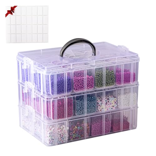 VTG Bead Organizer Box, 84 Pcs Small Organizers, 3-Tier Bead Storage Containers Portable Organizer and Storage Box Stackab...