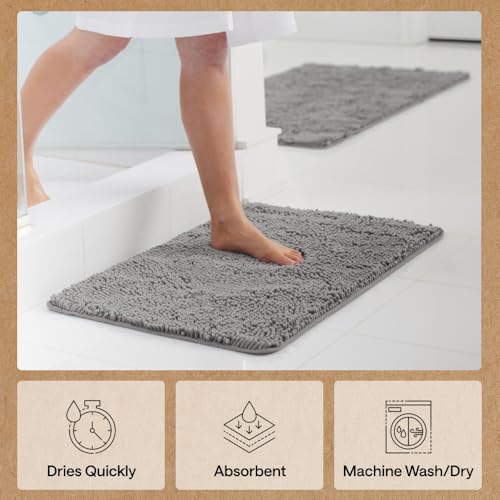 GORILLA GRIP Bath Rug Mat, Thick Soft Absorbent Chenille, Quick Dry Microfiber Mats, Rubber Backing Washable Shower Floor ...