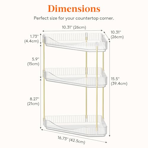 Lifewit 3-Tier Corner Bathroom Counter Organizer, Plastic Makeup Skincare Organizers Storage Countertop, Large Sink Cosmet...