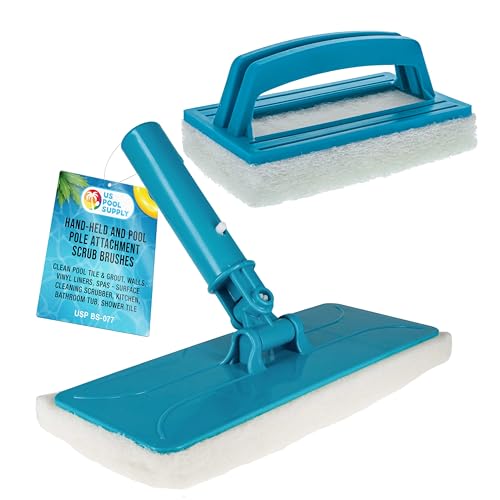 U.S. Pool Supply Hand-Held and Pool Pole Attachment Scrub Brushes - Surface Scrubbing Scouring Sponge Pads - Clean Pool Ti...