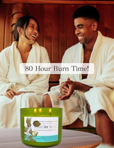 Eucalyptus Spearmint Scented Candle | 15.8 oz Large 3 Wick Soy Candle | Soothing Aromatherapy Candle for Home | Fresh Spa ...