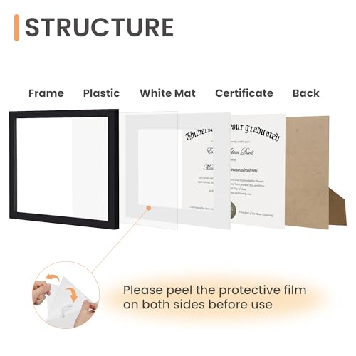 upsimples 11x14 Diploma Frame with Clear Plexiglass, Displays 8.5 x 11 Certificate Frame with Mat or 11x14 Picture Frame w...
