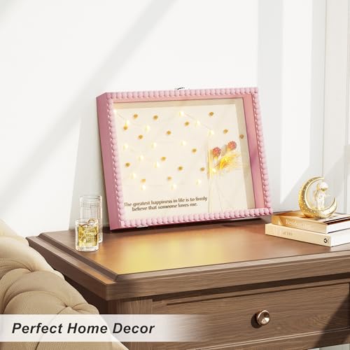 Love-KANKEI Shadow Box Frame 11x14, Deep Large Shadow Box Display Case with Unique Beads Door and Glass Window, Wood Memor...