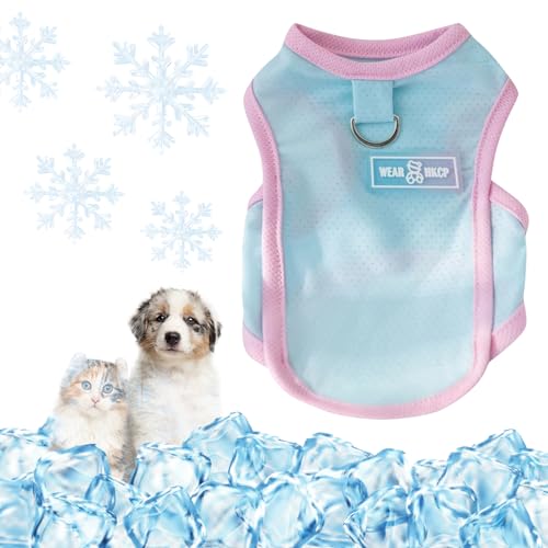 Yaopelky Dog Cooling Vest, Summer Pet T-Shirt, Breathable Quick-Dry Outfit for Dogs and Cats, Blue (Blue, Medium(5.5-8.8lb))