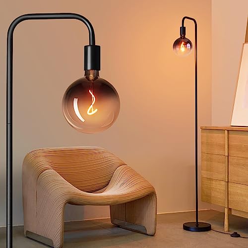 ONEWISH Floor Lamp for Living Room - Minimalist Industrial Standing Lamp with Modern LED Bulb, Globe Black Clear Glass 6",...