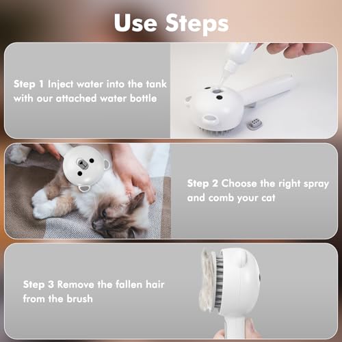 4 in 1 Pet Steam Brush for Cat & Dog, Cat Steam Brush for indoor Cats, Self Cleaning Shedding & Grooming Tool with Waterle...