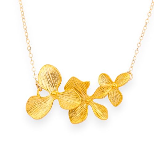 HotMixCold Elegant Dainty Trio Orchid Flower Necklace Available in Silver, Gold or Rose Gold