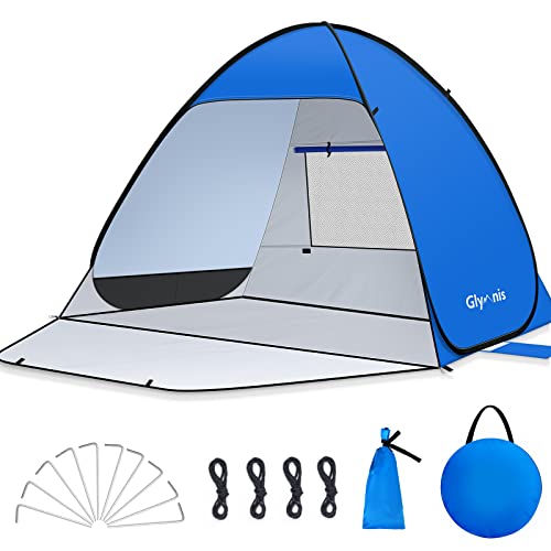Glymnis Pop Up Beach Tent Beach Shade Tent for 1-4 Persons Sun Shelter UPF 50+ Enclose Zipper Door Portable Easy Up Beach ...