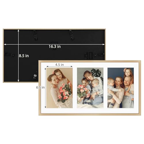 Golden State Art, 5x7 Aluminum Collage Frame, Displays 7x5 Pictures With 3 Openings Mat or One 8.5x16.3 Photo, Real Glass,...