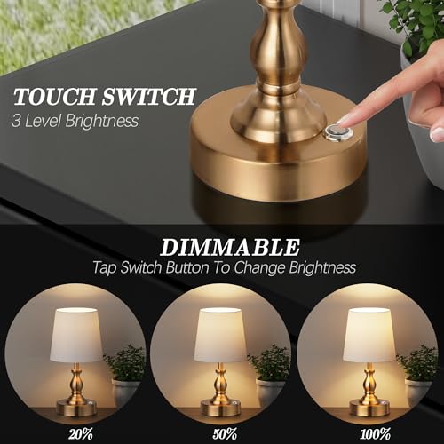 PARTPHONER Mini Cordless LED Table Lamp, 5200mAh Rechargeable Battery Operated Lamp, 3-Level Brightness, Touch Dimmable De...