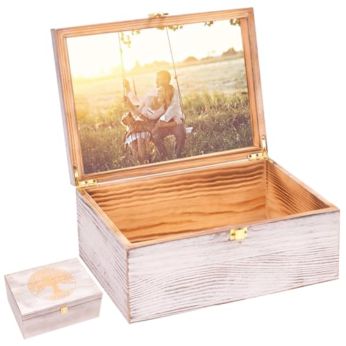 Tree of Life Larger Wooden Memory Keepsake Boxes With Hinged Lids and a photo frame inside the lid - Decorative Storage Bo...