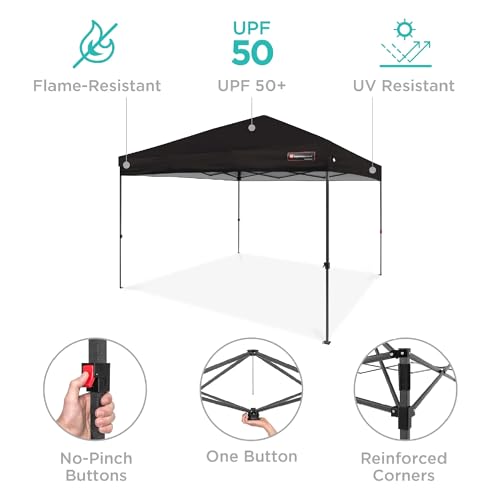 Best Choice Products 10x10ft Pop Up Canopy Tent, Outdoor Shade, 1 Person 1 Minute Set Up, Carry Case, 4 Weight Bags - Black