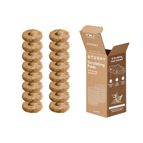 TUSHY Tea Tree Coconut Husk Scrubbing Pads Refill. Planet Friendly Cleanser-Infused Pads, No Toilet Bowl Cleaner Needed. (...
