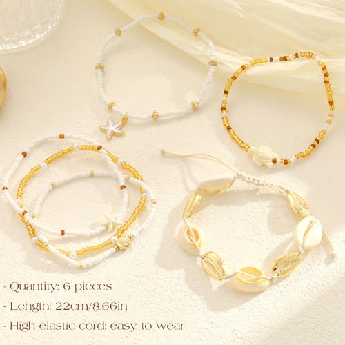 iF YOU Ankle Bracelet Set for Women, 14k Gold Waterproof Seashell Pearl Heart Starfish Conch Link Chain Anklets Set, Boho ...