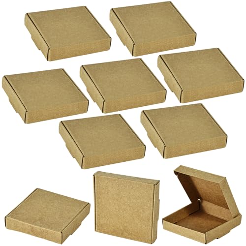 Sdootjewelry Mini Cardboard Boxes, 2.16"x2.16"x0.49" Mini Boxes, Jewelry Boxes Packaging 100 Packs, Brown Kraft Boxes for ...