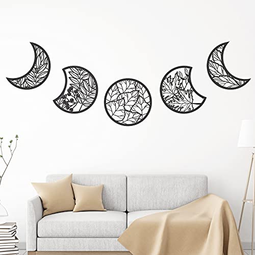 Jetec 5 Pcs Moon Phase Wall Art Decor Wall Pediments Hanging Wooden Phase Spiritual Bedroom Nordic Boho Lunar Aesthetic Ar...
