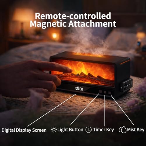 Fireplace Flame Humidifier, 250ml Cool Mist Diffuser with Remote Control, 7-Color LED Night Light, Quiet Aromatherapy Humi...
