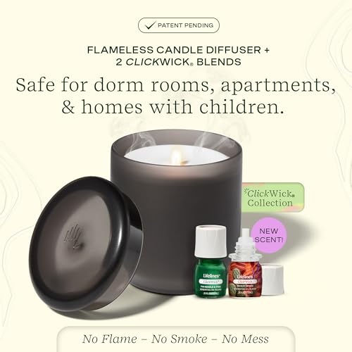 Lifelines Flameless Candle Aromatherapy Essential Oil Diffuser with 2 ClickWick Essential Oil Blends - Cordless & Waterles...