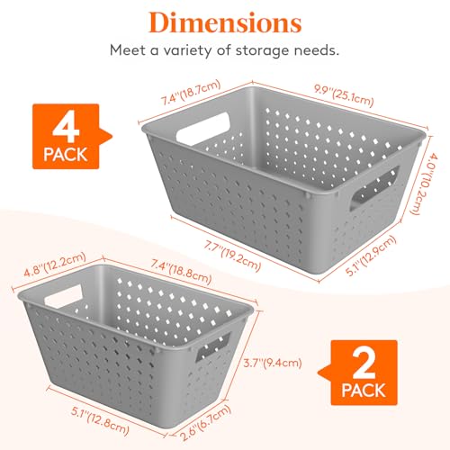 Lifewit Plastic Storage Basket for Organizing, 6 Pack Stackable Open Containers, Multi Size Storage Bins for Shelving, Pan...
