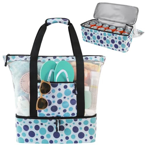 ASL Mesh Beach Bag with Cooler Compartment for Women, 2-in-1 Print Travel Tote 30L with Zipper and Pockets, Pool Picnic