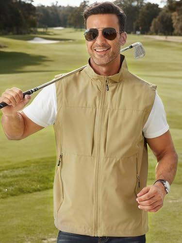 EIGIOO Men's Lightweight Vest Outerwear with Multi Pockets Windproof Sleeveless Jacket for Travel Outdoor Golf