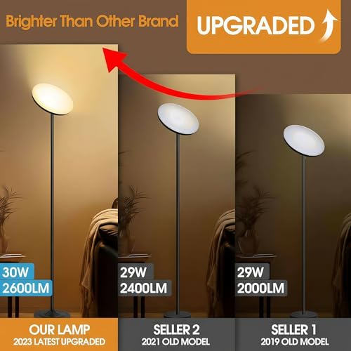 hanaking Upgraded Floor Lamp, 30W/2600LM Super Bright Floor Lamp with Remote Control, Stepless Adjust Color Temperatures a...