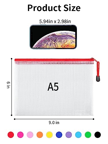 JARLINK 20 Pack 10 Colors Zipper Mesh Document Pouch, 6x9 Inch/A5, Plastic Water-Resistant File Bags, for School Office Su...