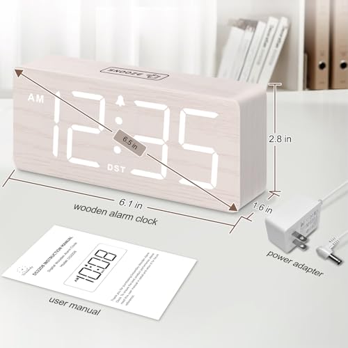DreamSky Wooden Digital Alarm Clock for Bedroom - Desk Clock for Living Room with Large Numbers, Dimmer, Loud Alarm for He...