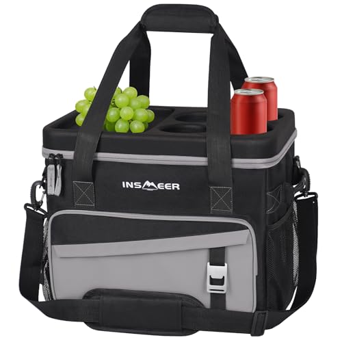 INSMEER Soft Cooler Bag with Hard Shell & 4 Cup Holders, 55 Cans 40L Collapsible Soft Sided Cooler, 100% Leakproof Insulat...