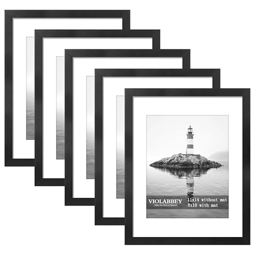 VIOLABBEY 11x14 Picture Frame Set of 5, Black Frames for 8x10 Photos with Mat or 11 x 14 without Mat,Gallery Wall Frame