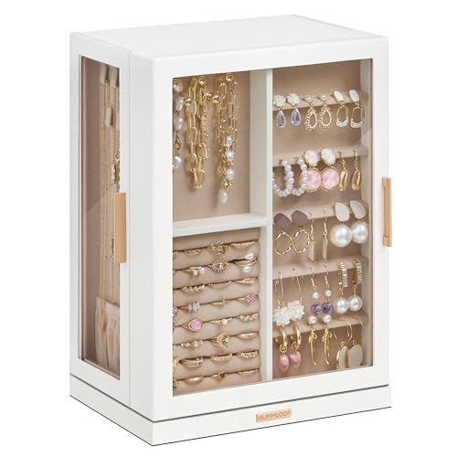 Glimmloop 360° Rotating Jewelry Box with 7 Drawers, Spacious Vertical Jewelry Organizer with Glass Window, Jewelry Storage...