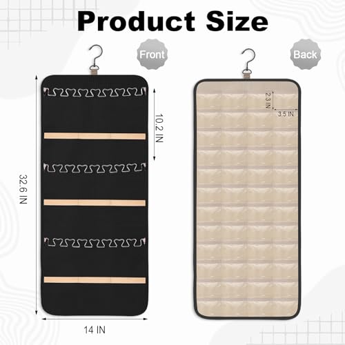 Dynoro Double-Sided Hanging Jewelry Organizer, Large Black Storage Roll for Earrings, Necklaces, Rings, 48 Pockets 21 Hook...