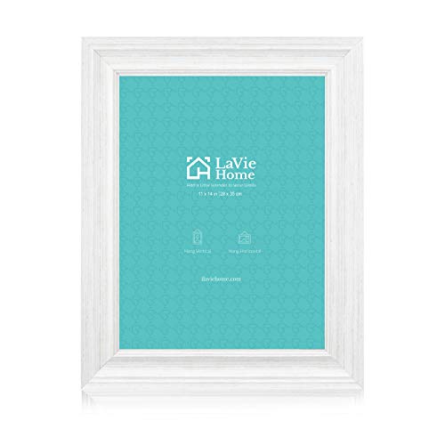 LaVie Home 11x14 Picture Frames (1 Pack, Distressed White) Rustic Single Photo Frame with Plexiglass for Wall Mount Displa...