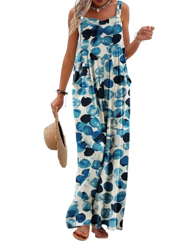 YESNO Women's Summer Casual Overalls Loose Wide Leg Jumpsuits Boho Floral Printed Baggy Rompers with Pockets PZH