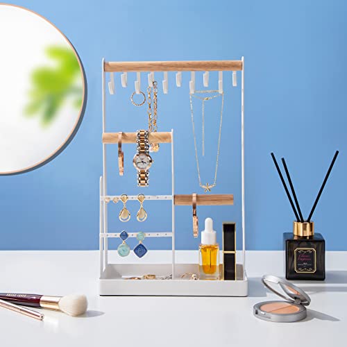 ProCase Jewelry Stand Holder Organizer, 4-Tier Necklace Holder with Ring Tray, 10 Hooks Necklaces Hanging Small Jewelry Di...