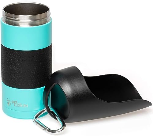 PetFusion Portable Dog Water Bottle & Dispenser (New-Large 22oz Dispenser) Insulated 2 Wall Stainless Steel- Optimal Cool ...
