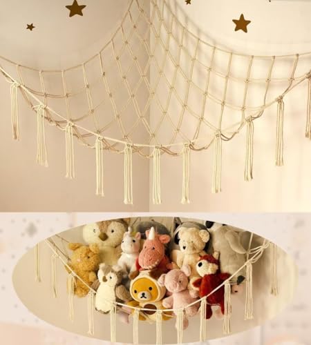 Stuffed Animal Storage Hammock or Net Corner - Large Toy Hammock Net for Stuffed Animals Room Decor - Cute Stuff Animal Or...