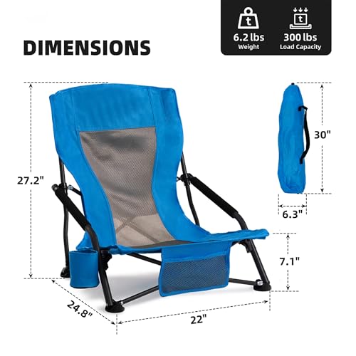 Foristrail Outdoor Beach Chair for Adults Set of 2 PCS Portable Lightweight Low Back Sling Chair with Cup Holder, 300lbs C...