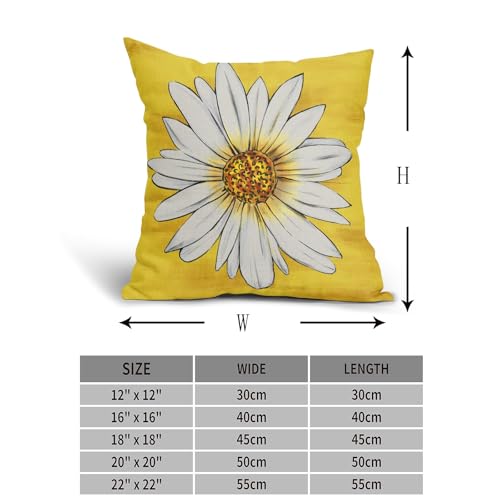 Summer Daisy Floral Pillow Covers 18X18 Inch Set of 2 White Petal Flower Bloom Decorative Pillow Cases Yellow Seasonal Cot...