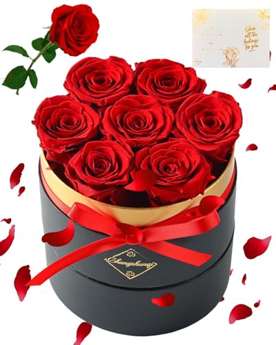 Changshunqi Forever Flowers Preserved Roses in a Box - 7 Preserved Flowers in a Box Last 2-3 Years, Rose Forever Birthday ...