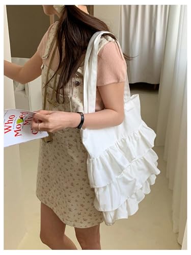 SHENHE Women's Ruffle Canvas Tote Bag Layered Tiered Shopping Vacation Travel Tote Shoulder Bag