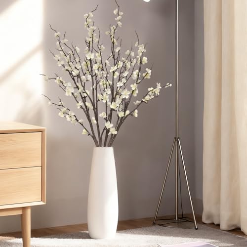 Cherica 4 Pcs Cherry Blossom Branches 39 Inch White Fake Flowers Spring Decorations for Home Decor, Artificial Flowers Lon...